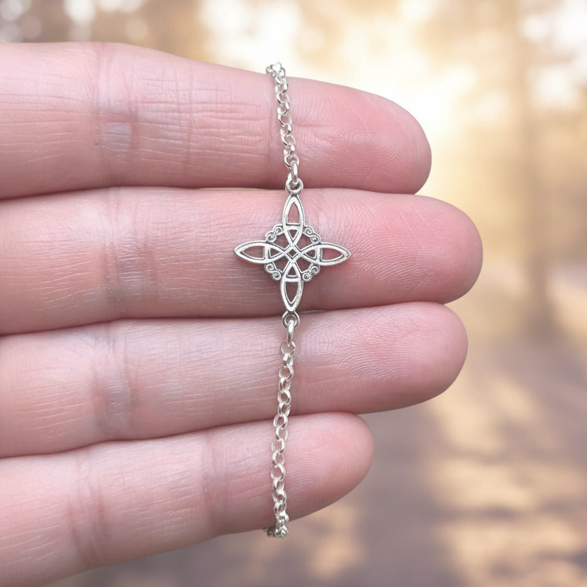 Pulsera Nudo de Bruja Rolo (Plata de Ley 925) - Amuleto Celta de Protección, Fuerza y Disuasión de Hechizos