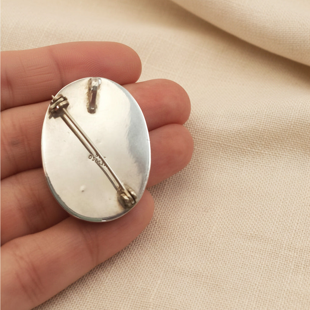 Colgante y Broche 2 en 1 de Plata de Ley 925 con Flor Natural Encapsulada - Joya Botánica Ovalada para Regalo Exclusivo
