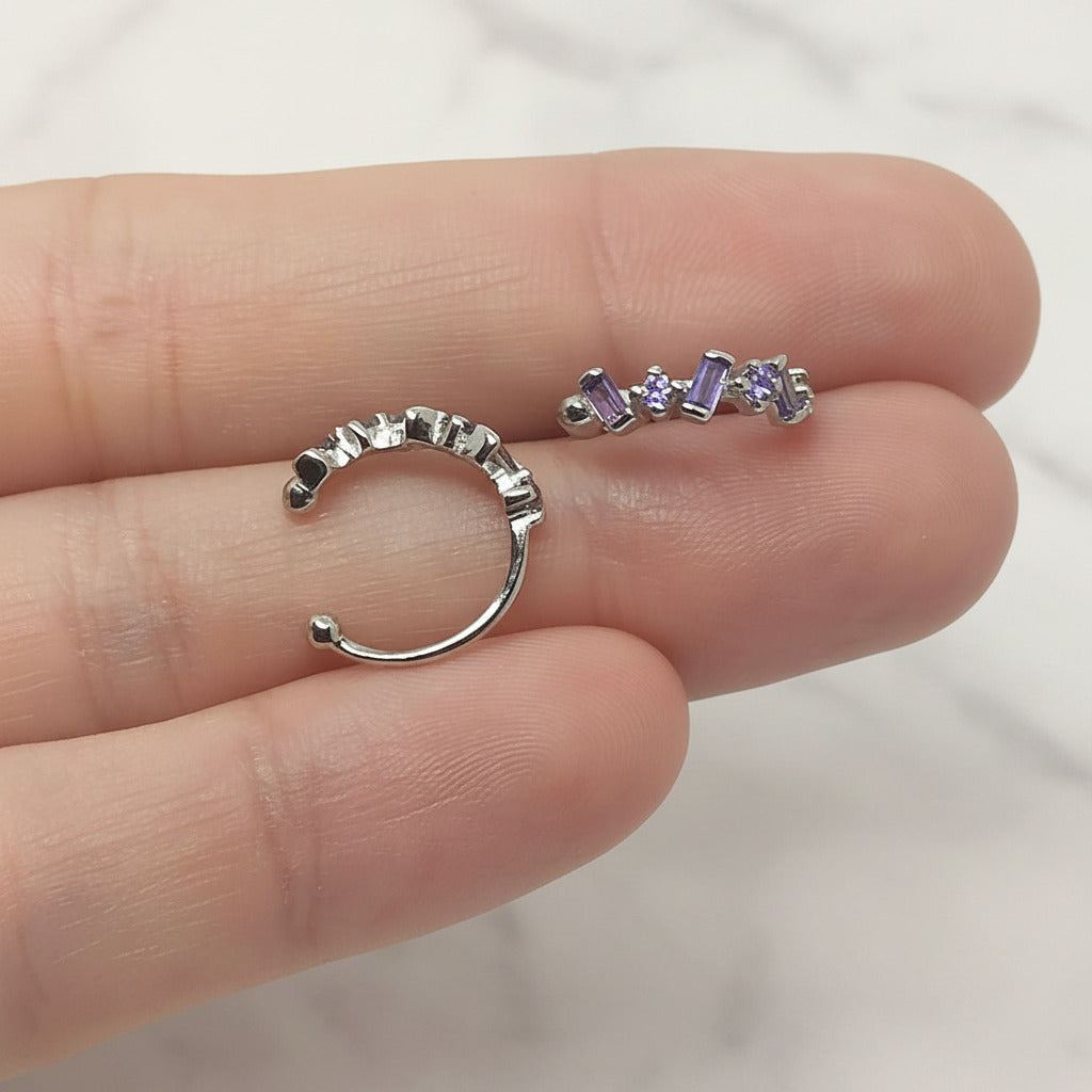 Pendientes para Cartílago en Plata de Ley 925 Rodiada con Circonitas Light Amatista - Regalo Elegante
