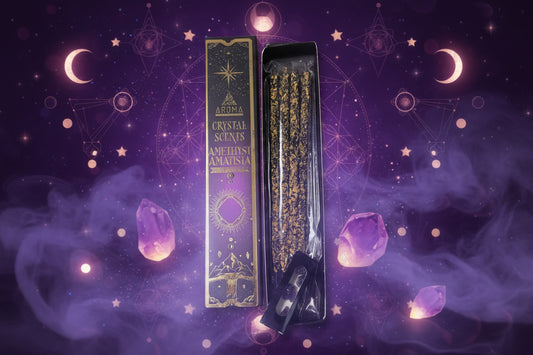 Incienso Artesanal Crystal Amatista - Aroma de Tranquilidad y Sabiduría (20g) - Con Piedras Naturales de Amatista