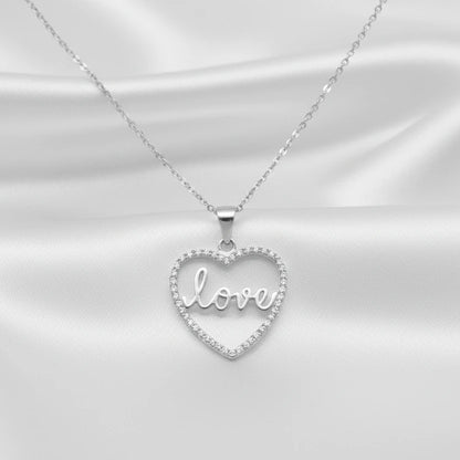 Colgante "Amor Eterno" en Plata de Ley Rodiada - Corazón con Circonitas y Mantra Love