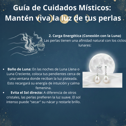 Pendientes "Lágrima de Luna" - Perla Cultivada y Plata de Ley Rodiada (20mm) - Amuleto de Serenidad y Sabiduría Femenina