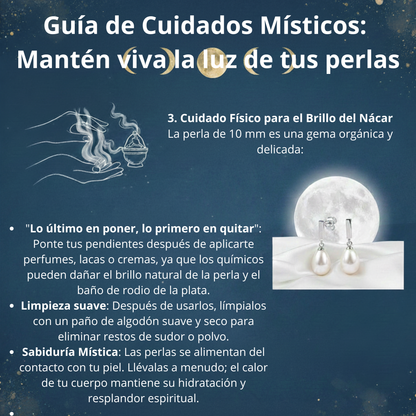 Pendientes "Lágrima de Luna" - Perla Cultivada y Plata de Ley Rodiada (20mm) - Amuleto de Serenidad y Sabiduría Femenina