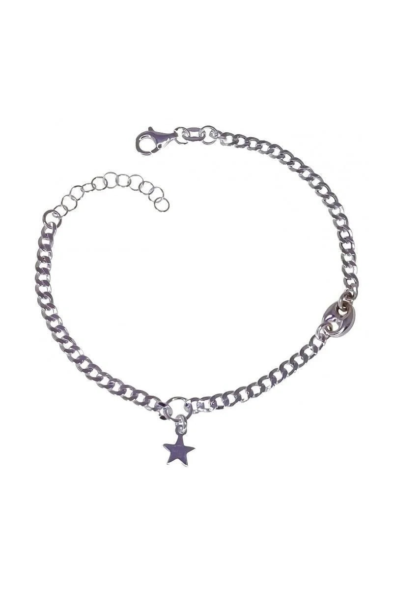 Pulsera Barbada con Motivo Calabrote y Estrella Plata de Ley 925