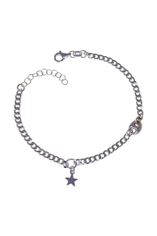 Pulsera Barbada con Motivo Calabrote y Estrella Plata de Ley 925