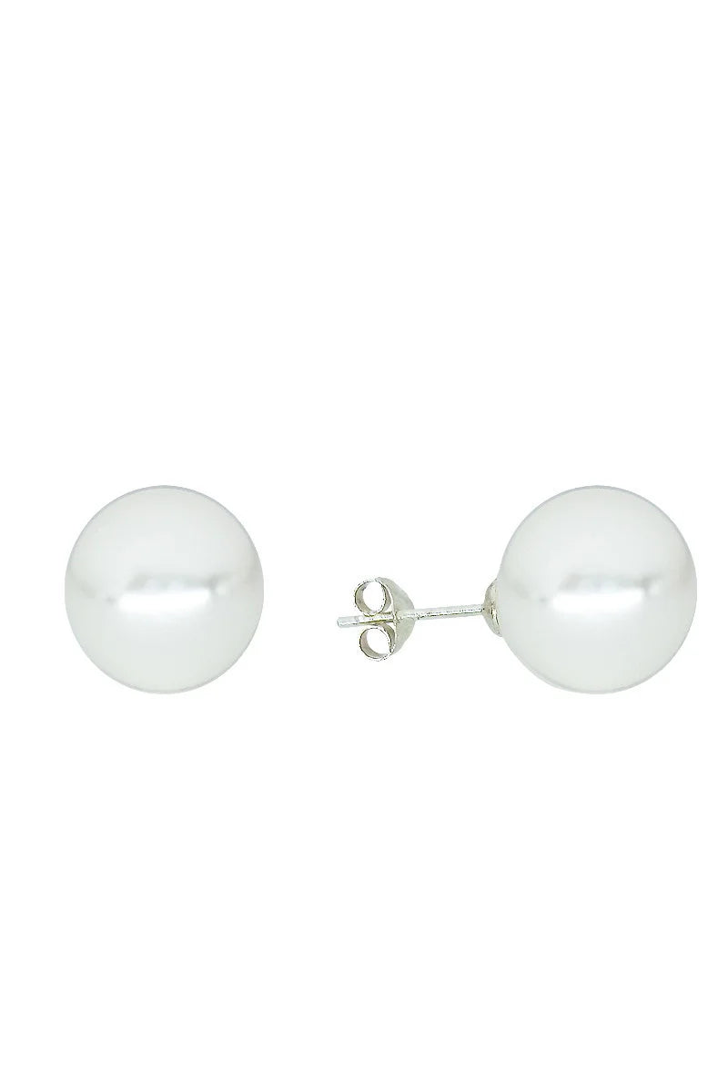 Pendientes 12 mm Perla Blanca Plata de Ley 925