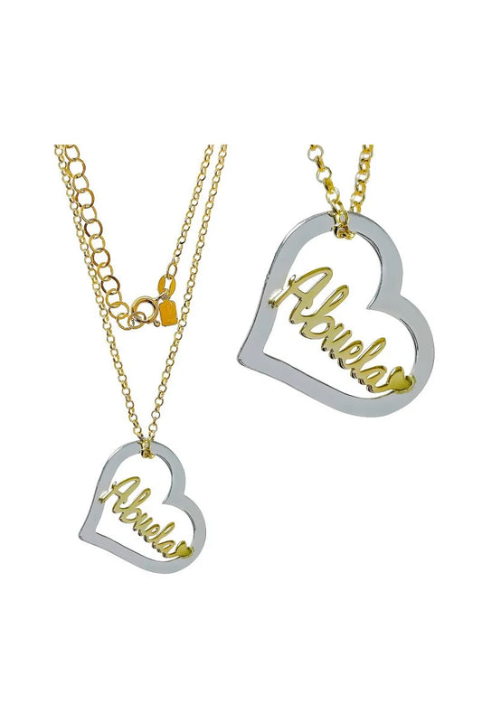 Gargantilla Bicolor Corazón Abuela en Plata de Ley chapada en Oro  🌟
