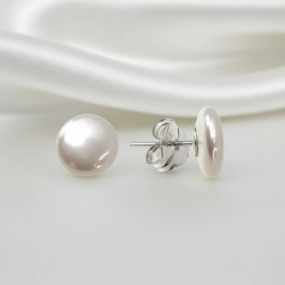 Pendientes "Luna Marina" en Plata de Ley - Perla Shell de 12 mm con Brillo Iridiscente