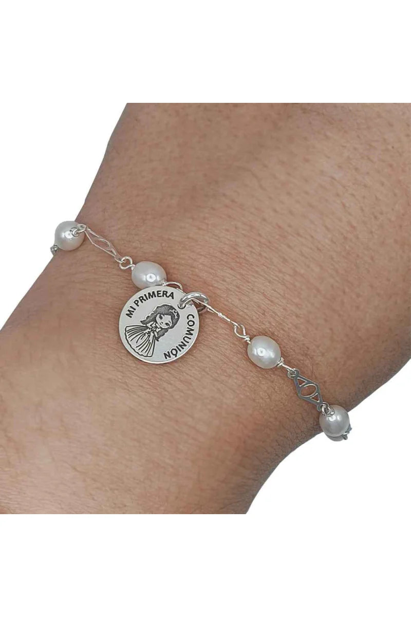 Pulsera "Mi Primera Comunión" Plata de Ley y Perlas