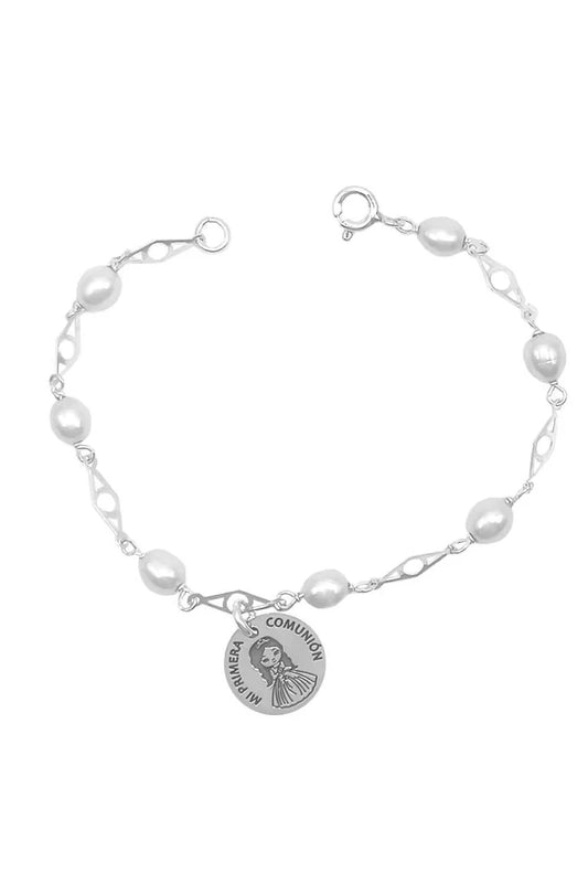 Pulsera "Mi Primera Comunión" Plata de Ley y Perlas