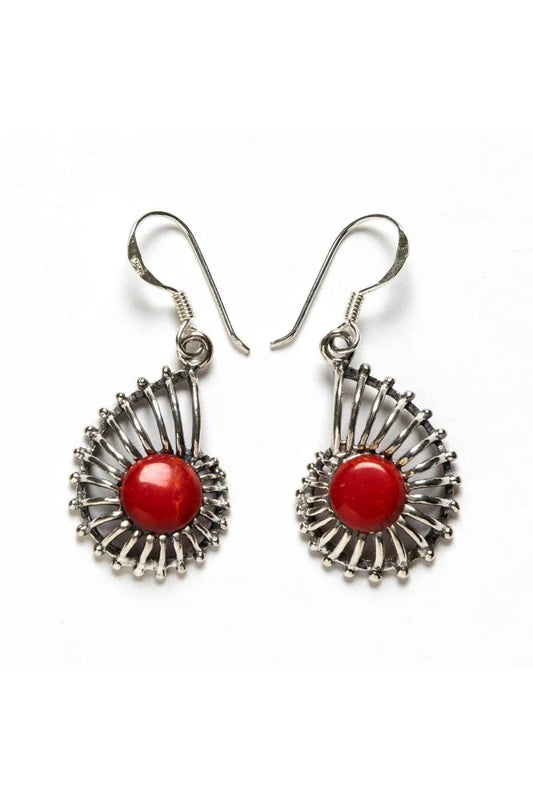 Pendientes Largos de Plata de Ley con Piedra Coral