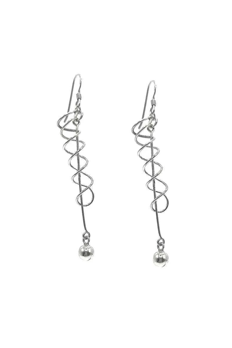 Pendientes Espiral de Plata 925 con Bola Colgante – SomosPlata