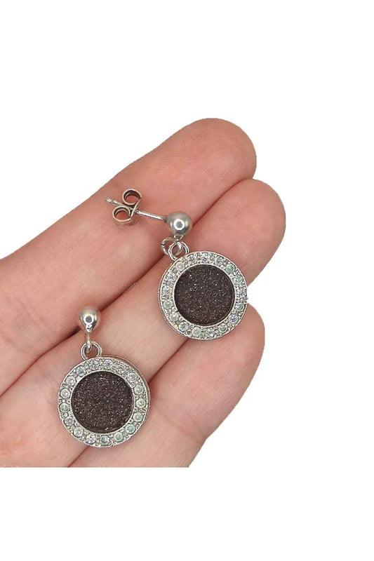 Pendientes Largos de Plata 925 con Circonitas Blancas y Detalle en Negro