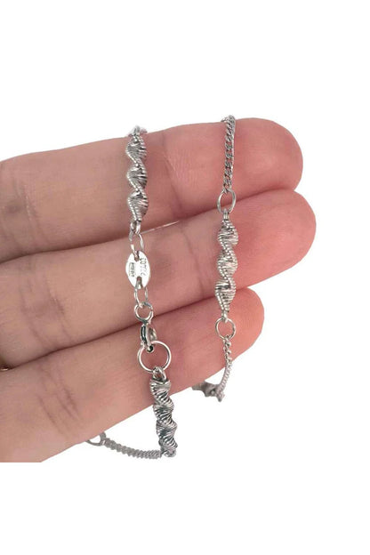 Cadena 50 cm combinada barbada y rizada Plata de Ley 925