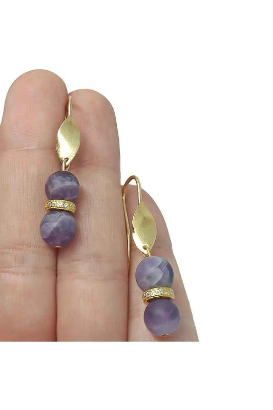 Pendientes Amatista Bañada en Oro 18 Kilates