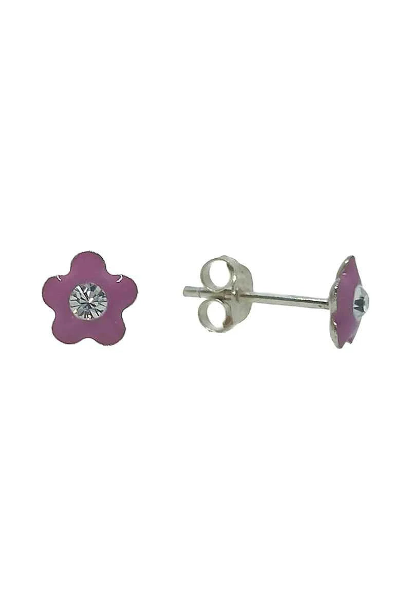 Pendientes Flor Esmaltados Malva con Circonita Plata de Ley 925 – SomosPlata
