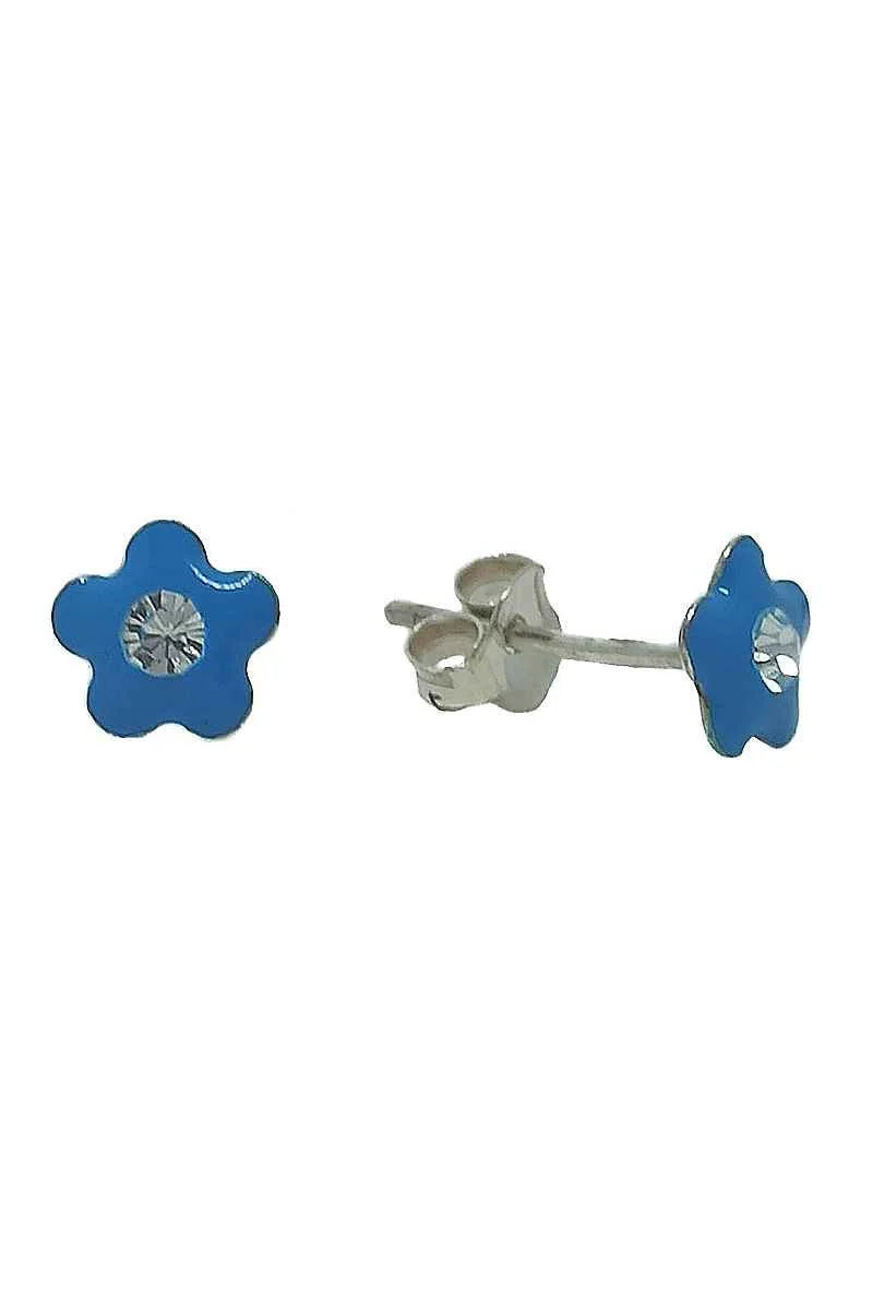 Pendientes Flor Esmaltados Celeste con Circonita Plata de Ley 925 – SomosPlata