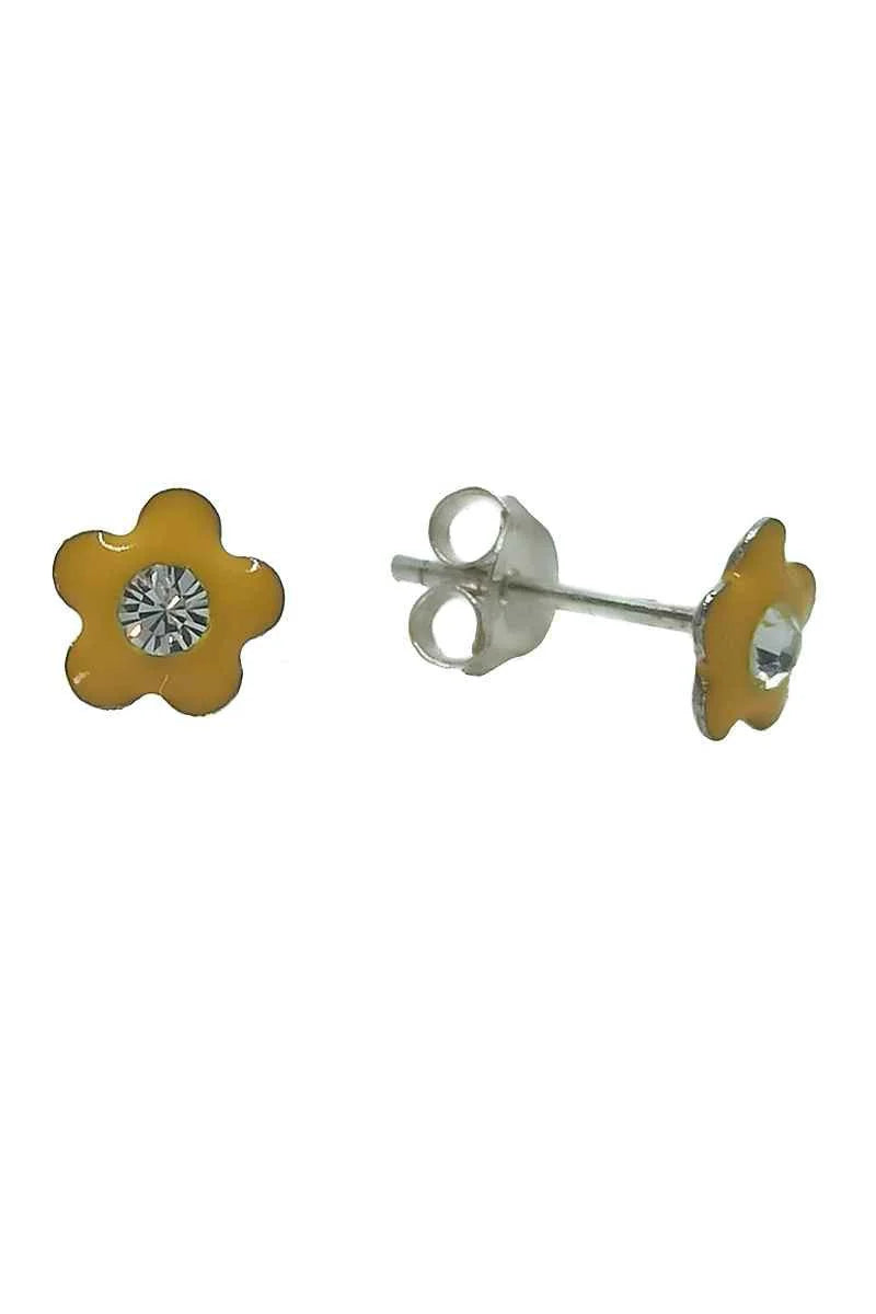 Pendientes Flor Esmaltados en Amarillo con Circonita Blanca Plata de Ley 925