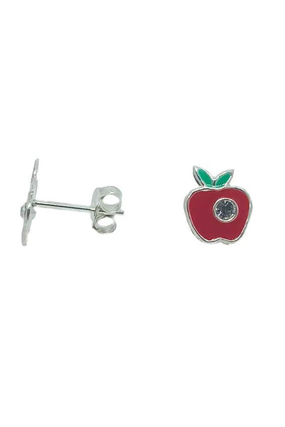 Pendientes Manzana Roja Esmaltada con Circonita Plata de Ley 925