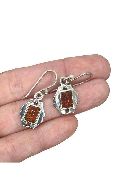 Pendientes largos de Ámbar y Plata de Ley 925