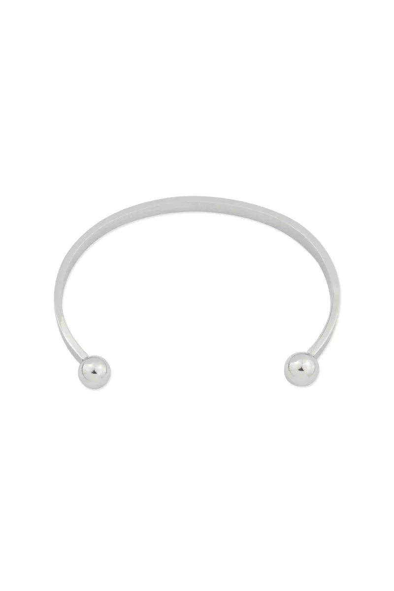 Brazalete Rígido Abierto de Acero Inoxidable con Baño de Rodio y Esferas (8 mm)