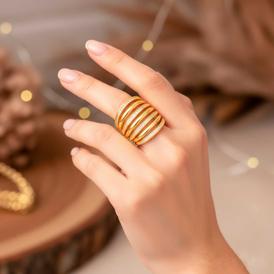 Anillo Espiral de Luz Ajustable con Circonitas Blancas