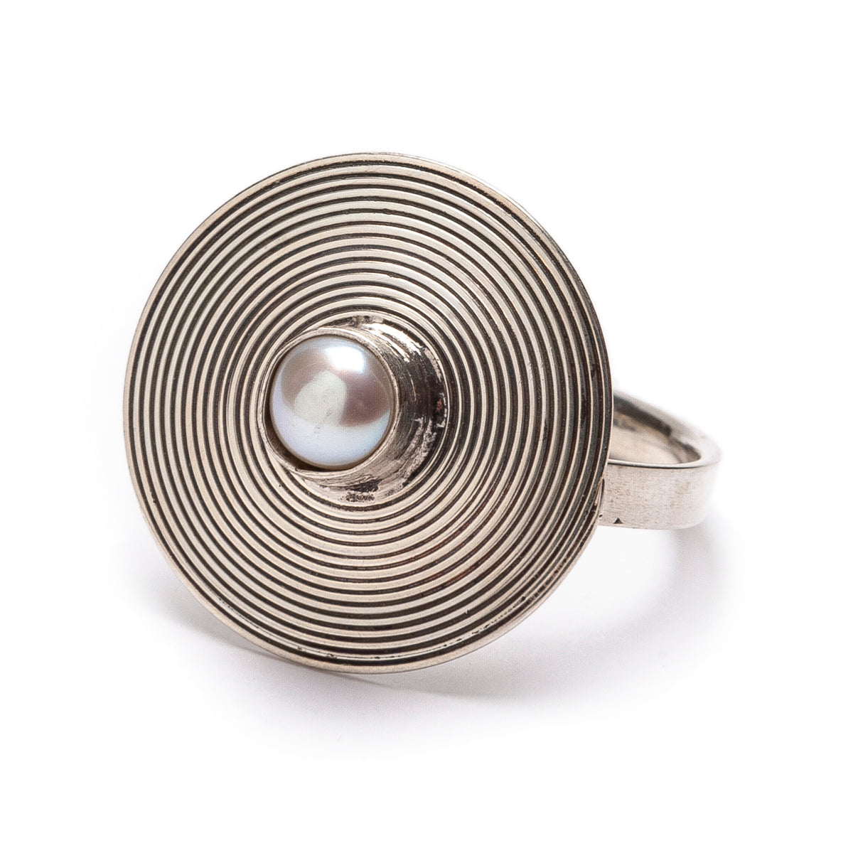 Anillo Ajustable en Plata de Ley y Perla - Círculos de Energía y Armonía Mágica