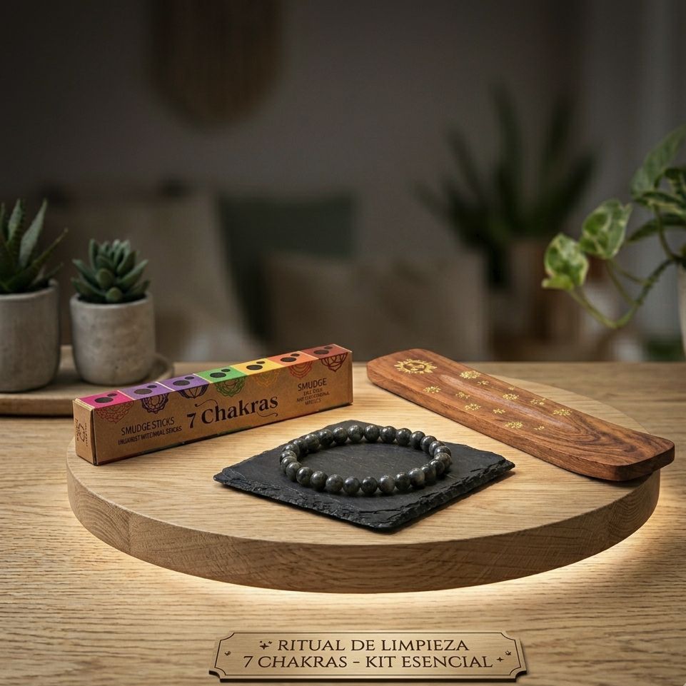Kit Bienestar y Armonía: Pulsera Larvikita + Porta-Incienso Sol + 7 Chakras