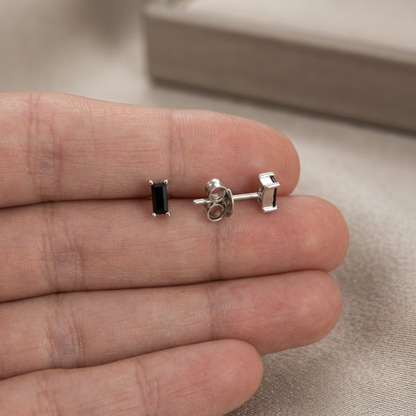 Pendientes Rectangulares en Plata de Ley 925 Rodiada con Circonita Negra - Regalo Elegante