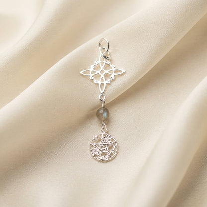 Colgante de Plata de Ley 925 con Nudo de Brujas, Labradorita y Tetragrámaton