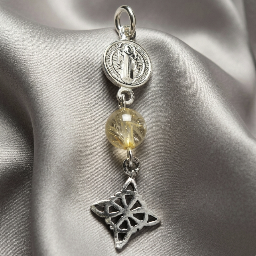 Colgante San Benito, Nudo de Brujas y Citrino de Plata de Ley 925