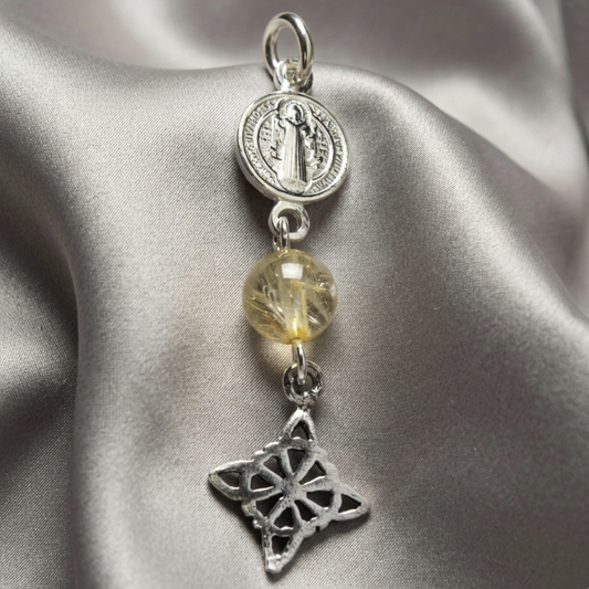 Colgante San Benito, Nudo de Brujas y Citrino de Plata de Ley 925