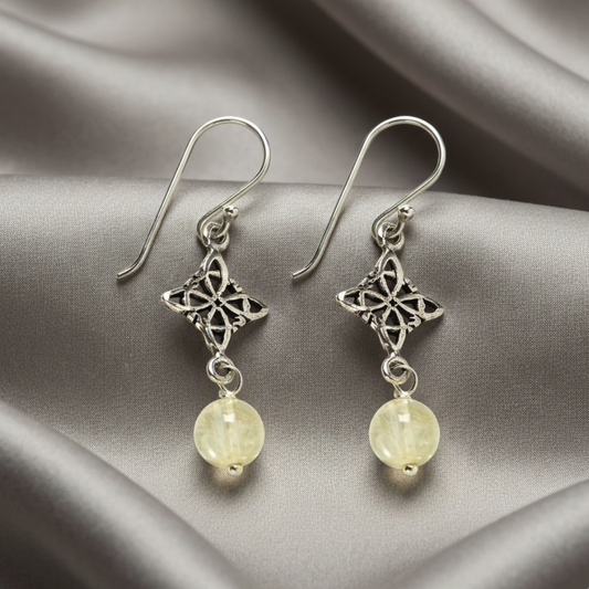Pendientes Nudo de Brujas de Plata de Ley 925 y Citrino