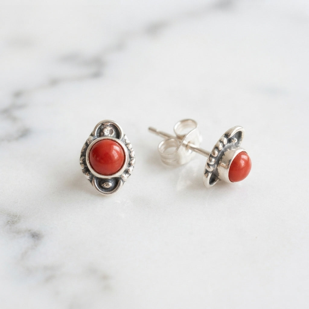 Pendientes de Plata de Ley 925 y Coral
