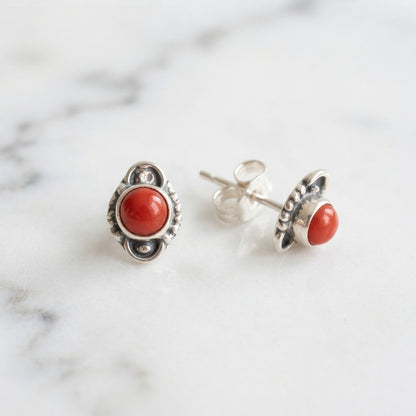 Pendientes de Plata de Ley 925 y Coral