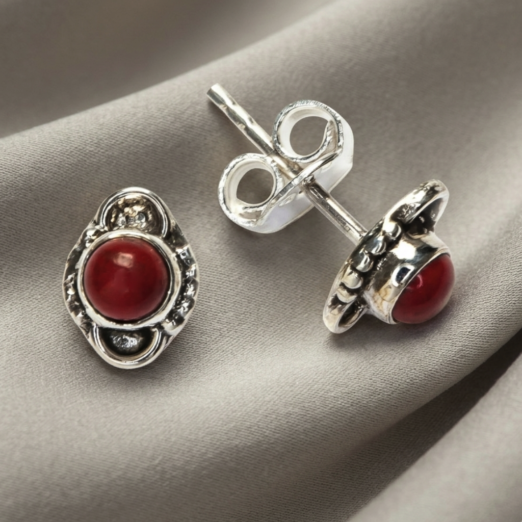 Pendientes de Plata de Ley 925 y Coral