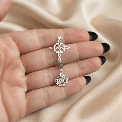 Colgante de Plata de Ley 925 con Nudo de Brujas, Labradorita y Tetragrámaton