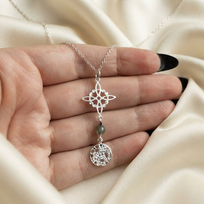 Colgante de Plata de Ley 925 con Nudo de Brujas, Labradorita y Tetragrámaton