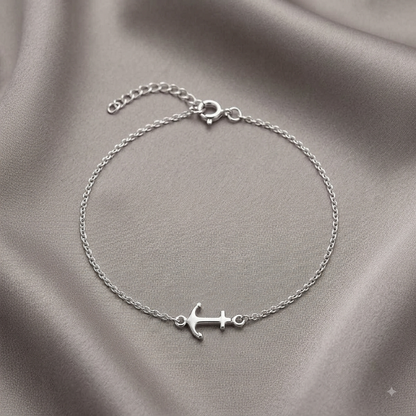 Tobillera de Plata de Ley 925 con Dije de Ancla - Cadena Fina (23 + 3 cm)