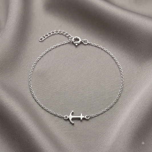 Tobillera de Plata de Ley 925 con Dije de Ancla - Cadena Fina (23 + 3 cm)