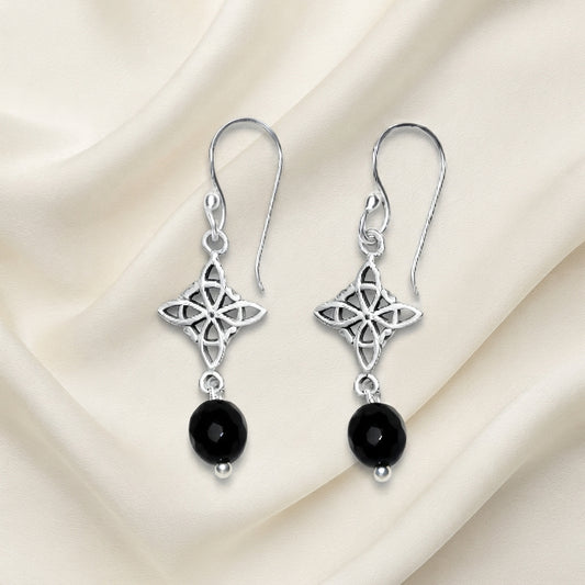 Pendientes Nudo de Bruja y Ónix en Plata de Ley 925