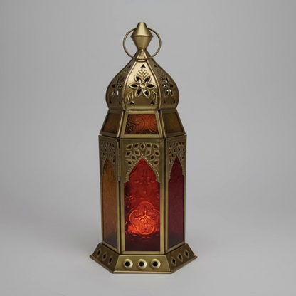 Farol Ritual Árabe "Manantial de Luz" – Hierro y Cristal con Cúpula Perforada (26 cm)