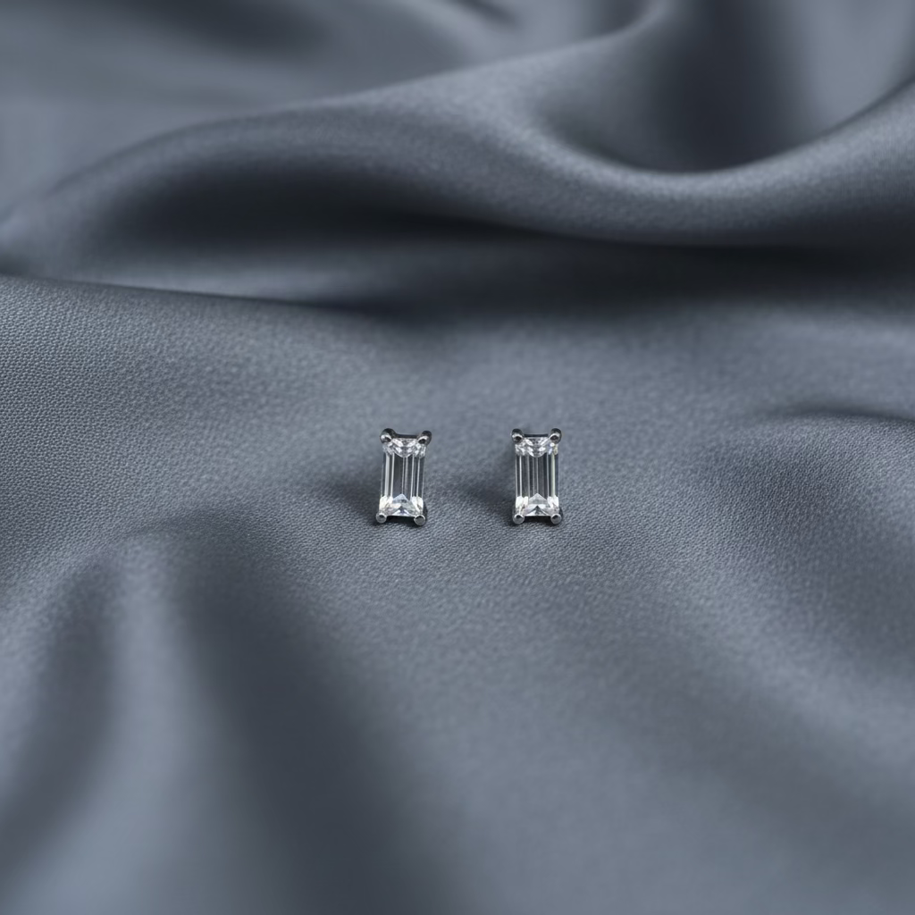 Pendientes Rectangulares en Plata de Ley 925 Rodiada con Circonitas Blancas - Regalo Elegante