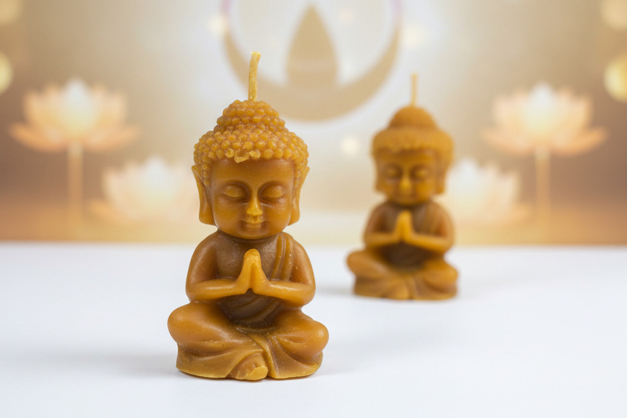 Vela de Miel "Buda de la Abundancia" (6 cm) - Cera Natural para Sintonizar con la Prosperidad y la Paz Interior