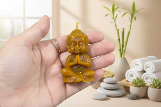 Vela de Miel "Buda de la Abundancia" (6 cm) - Cera Natural para Sintonizar con la Prosperidad y la Paz Interior