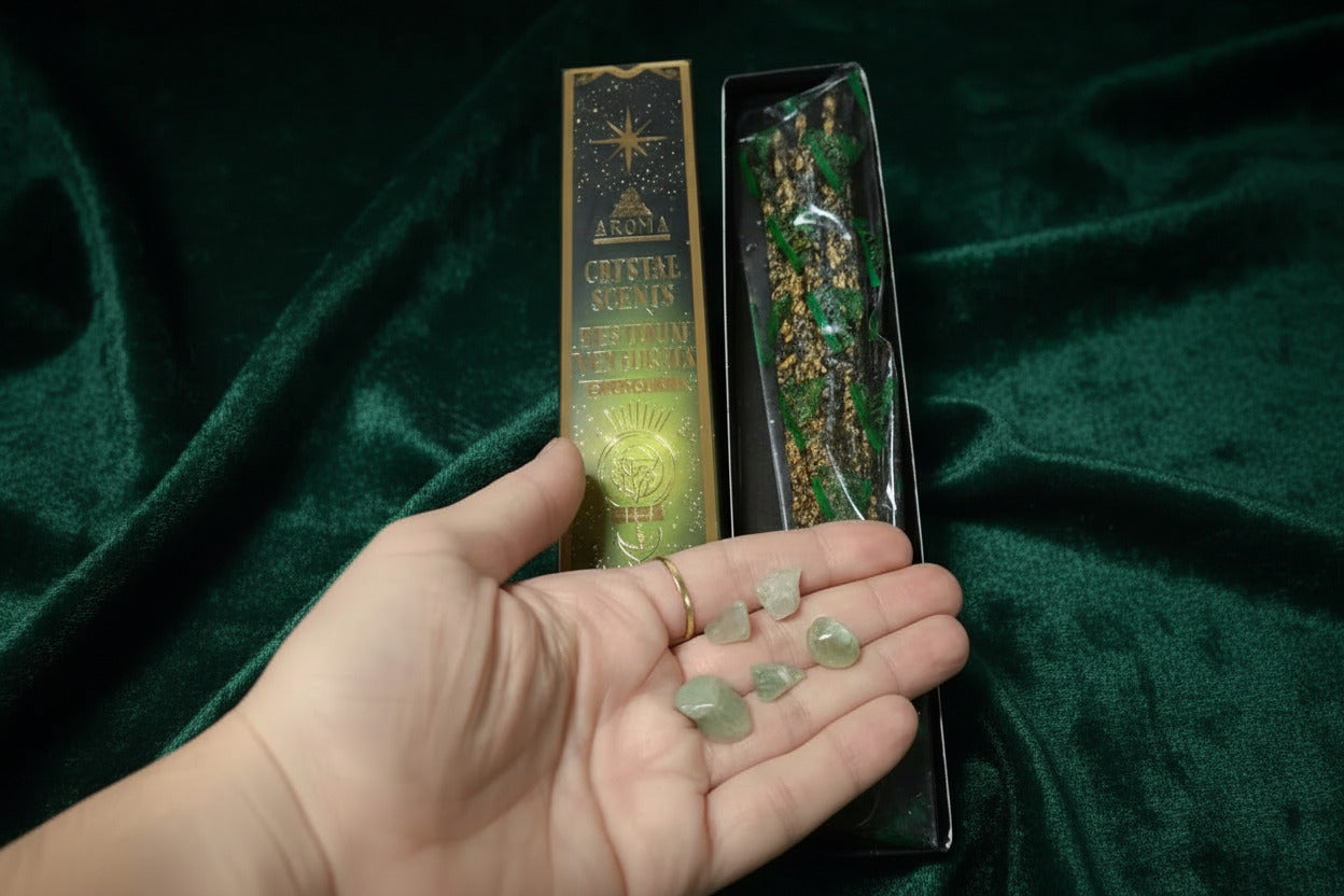 Incienso Artesanal Crystal Aventurina - Aroma de Oportunidad y Crecimiento (20g) - Con Piedras Naturales de Aventurina Verde