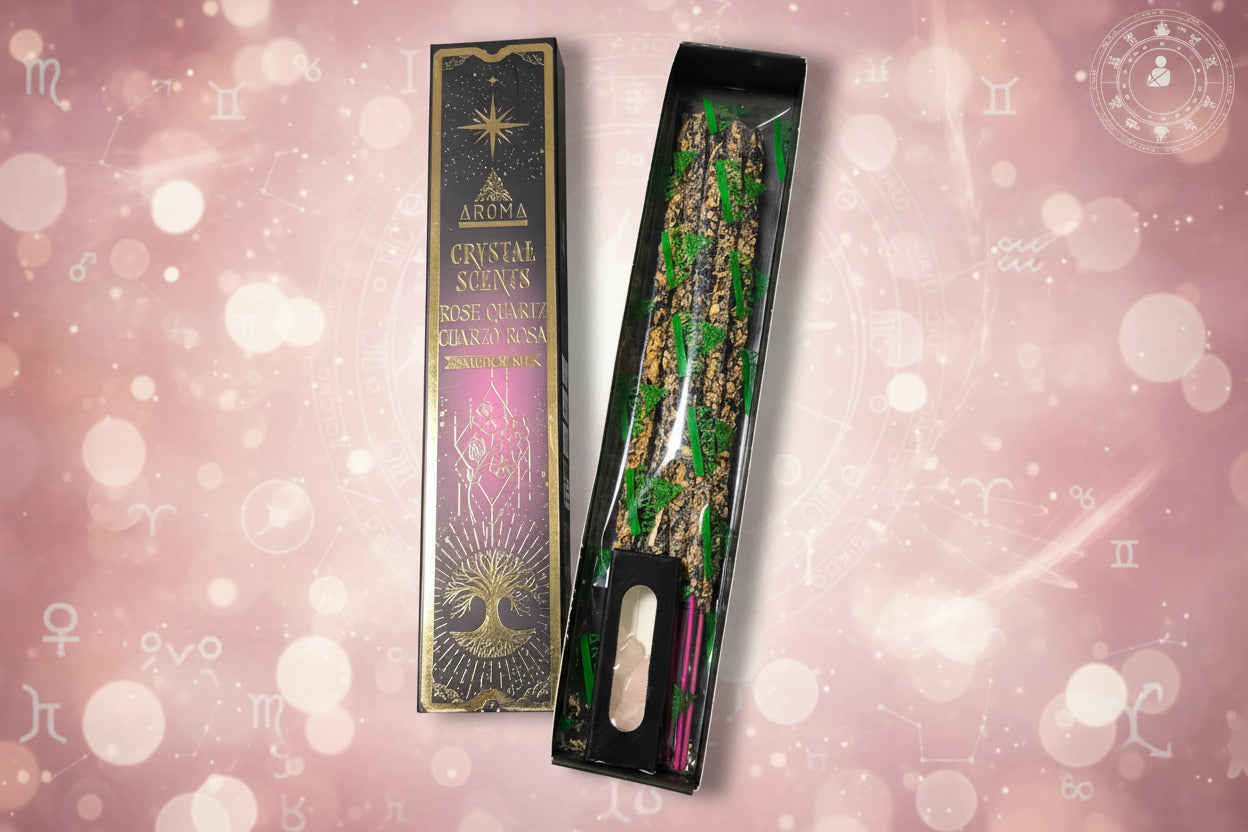 Incienso Artesanal Crystal Cuarzo Rosa - Aroma de Amor Propio y Armonía (20g) - Con Piedras Naturales de Cuarzo Rosa