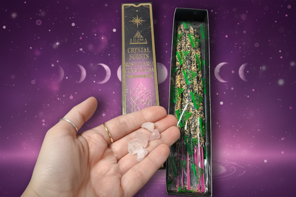 Incienso Artesanal Crystal Cuarzo Rosa - Aroma de Amor Propio y Armonía (20g) - Con Piedras Naturales de Cuarzo Rosa