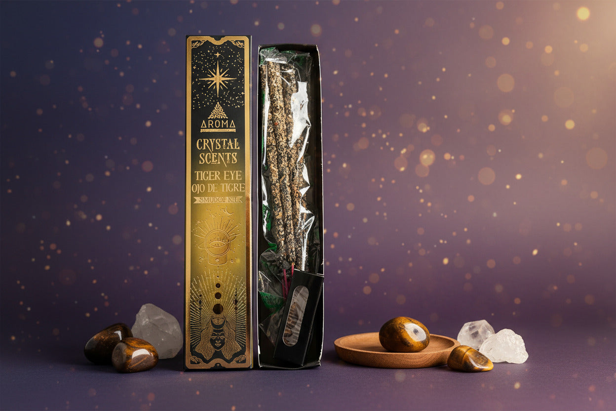 Incienso Artesanal Aroma – Kit de Bienestar con Piedras Naturales de Ojo de Tigre