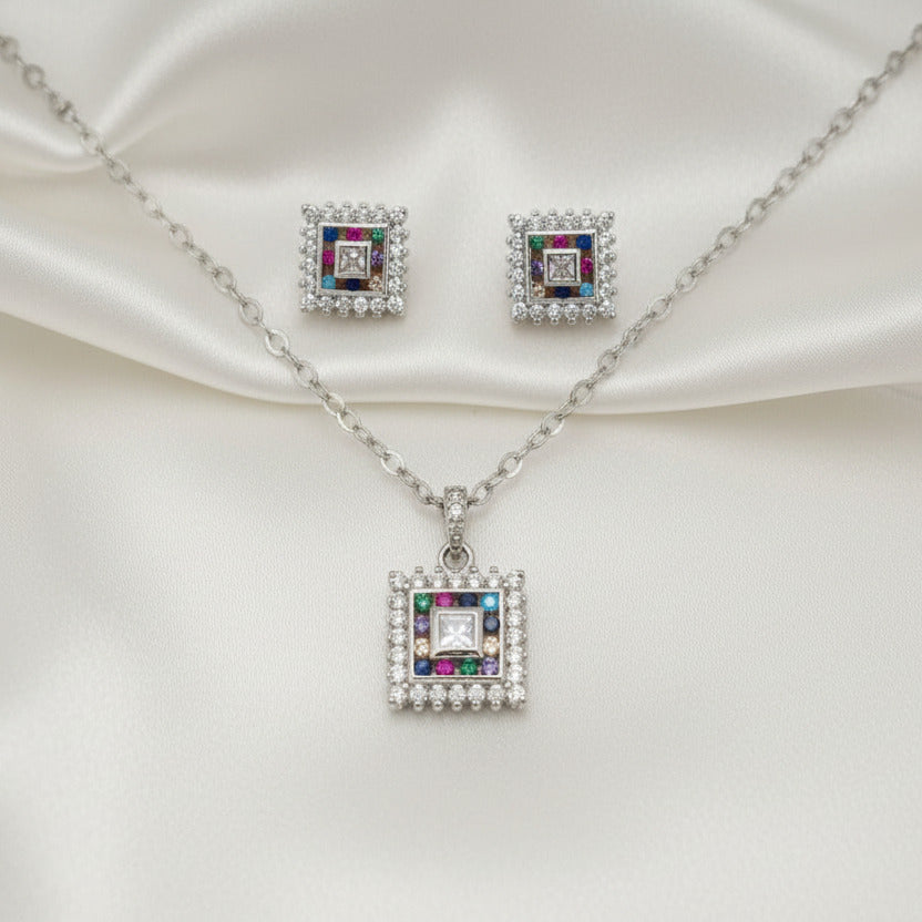Conjunto "Portal de Luz" en Plata Rodiada - Amuleto de Color y Armonía